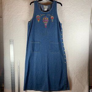 Quaker Factory Women's‎ Blue Maxi Denim Jean Dress Hot Air Balloon Large 9068